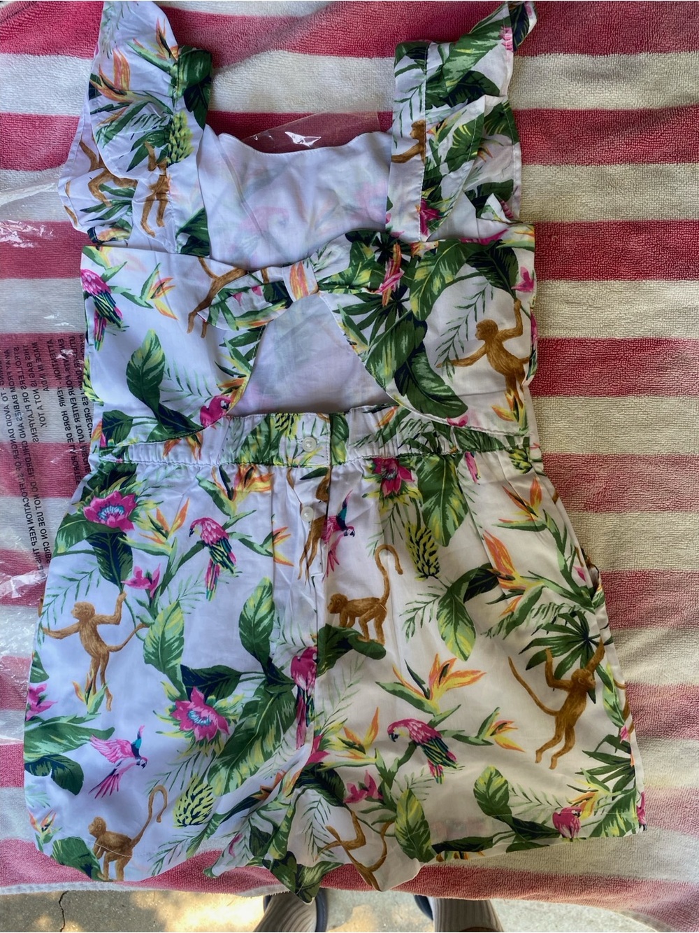 Janie and Jack White Tropical Print Romper with Green & Pink Accents